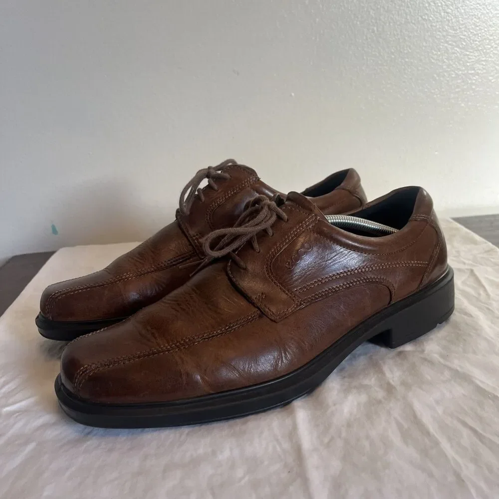 ECCO Helsinki 2 Men's Leather Bike-Toe Derby Shoe, Brown- Size US 12